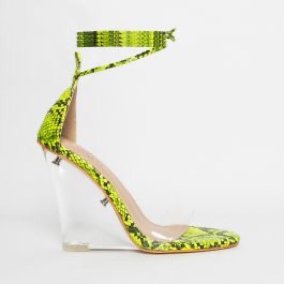 Simmi Shoes Neon Yellow Snake Wedge Heels - Picture 5 of 8